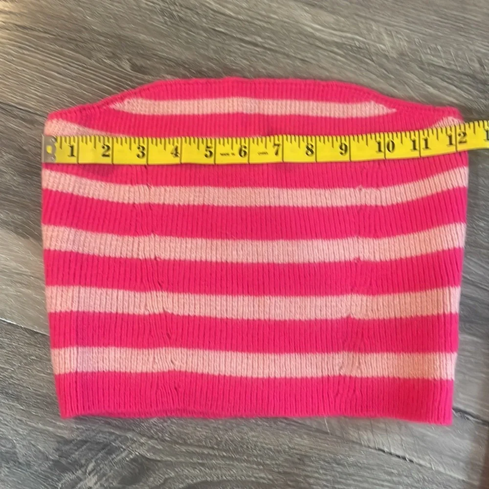 Strapless 2 piece sweater dress,skirt, tube top, Pink,white stripped, Large,New - Picture 5 of 8